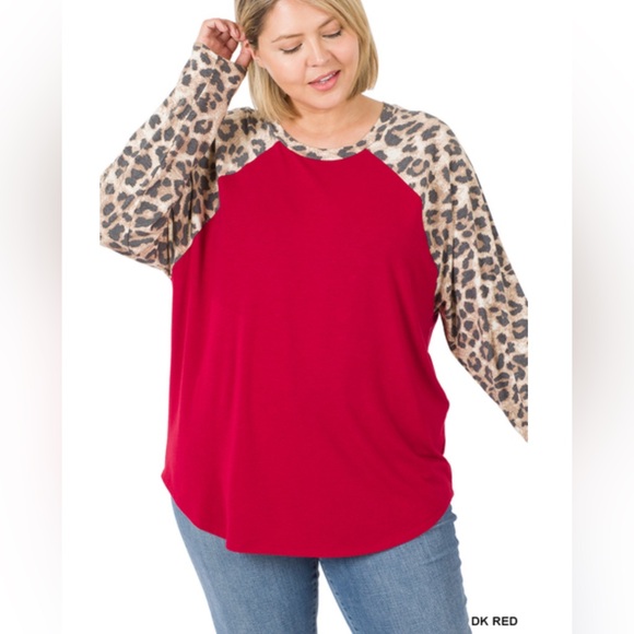 NWT ZENANA PLUS LEOPARD RAGLAN LONG SLEEVE TOP - Picture 1 of 1
